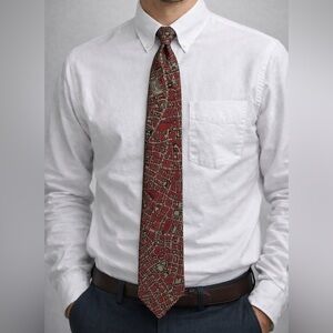 Civitas Pure Silk Men’s Necktie Red City Map Print